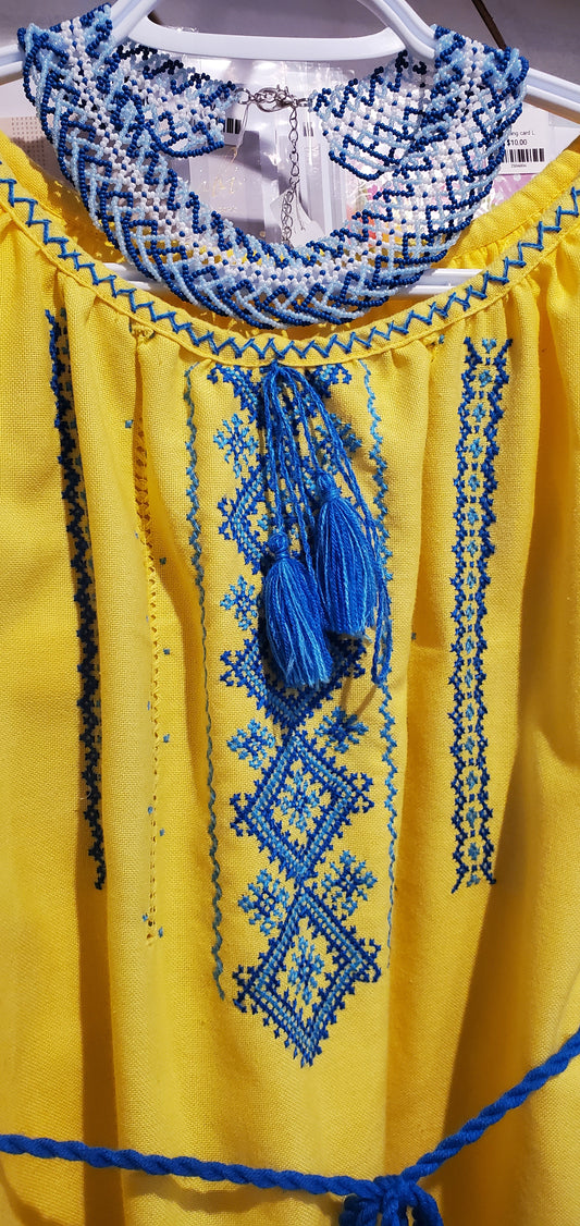 Embroidered dress yellow/blue ornament