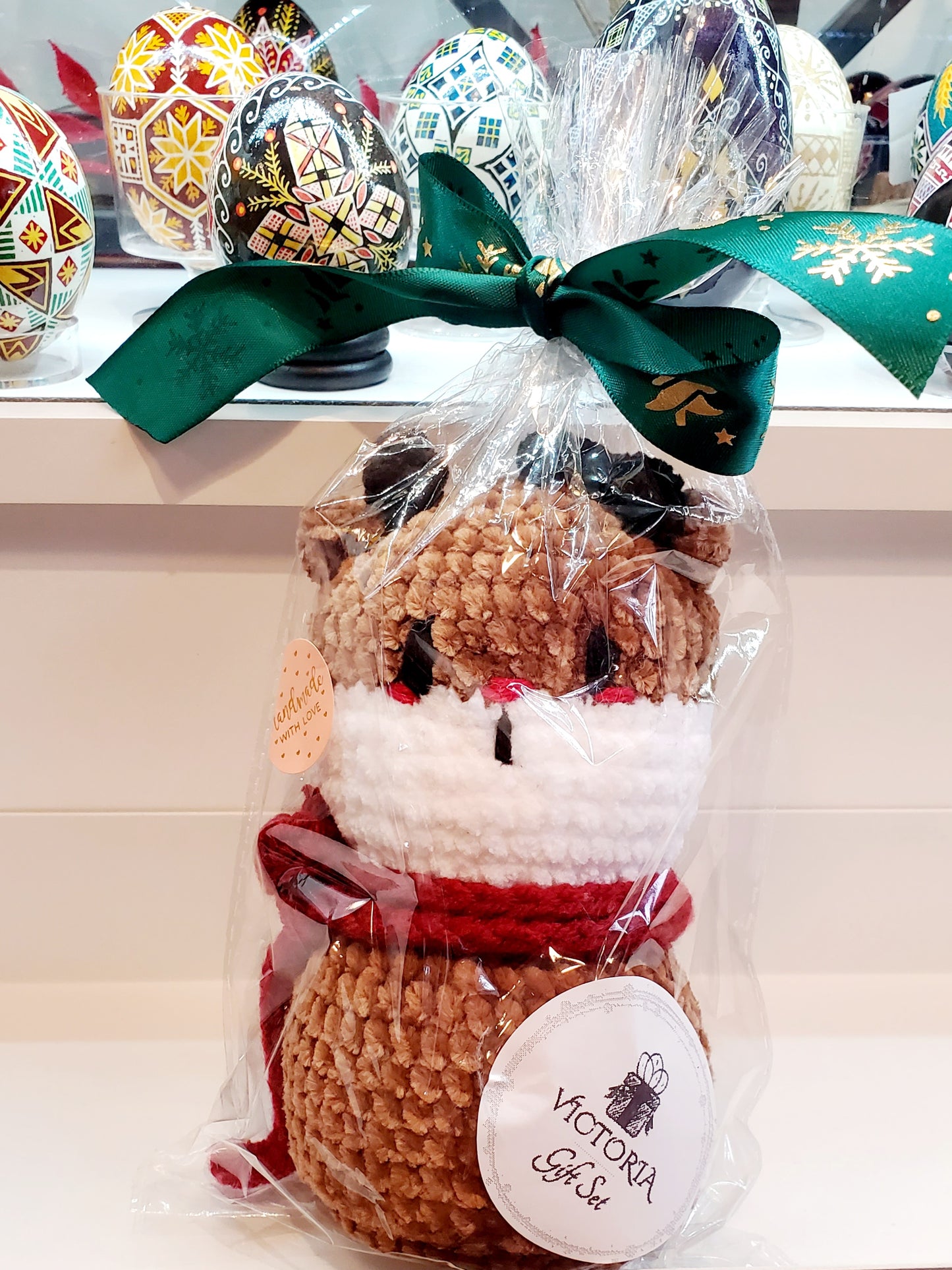 Knitted Christmas reindeer toy