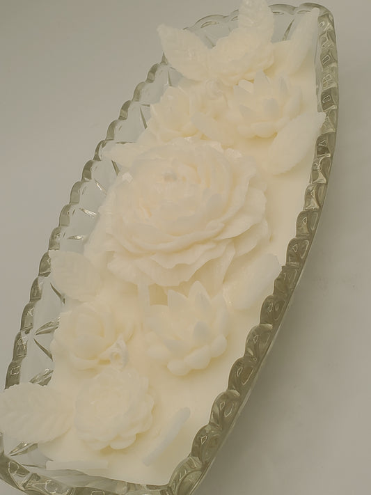 Candle Flowers in oval plate set