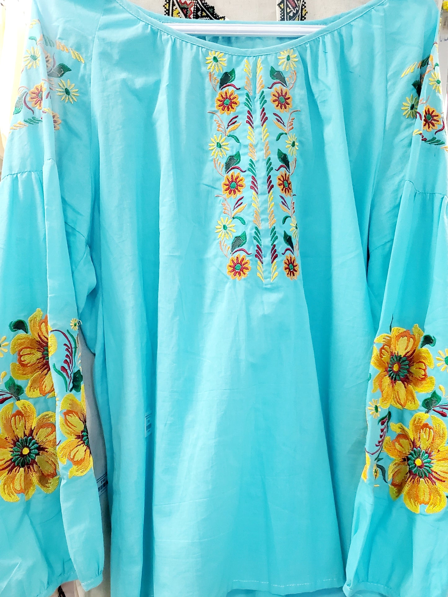 Embroidered women blouse Blue yellow/orange