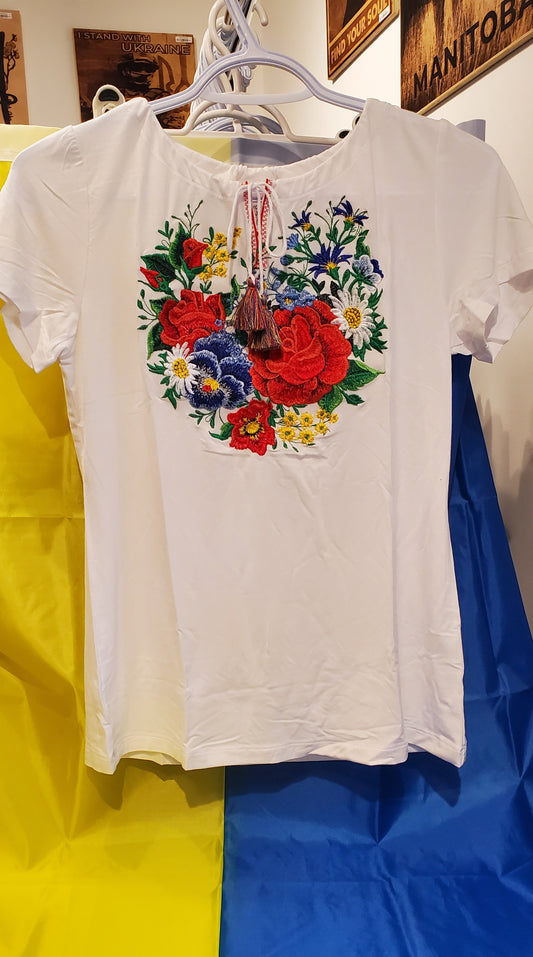 Embroidered women's T-shirt "Galychanka" white with flowers S, XL, 2XL