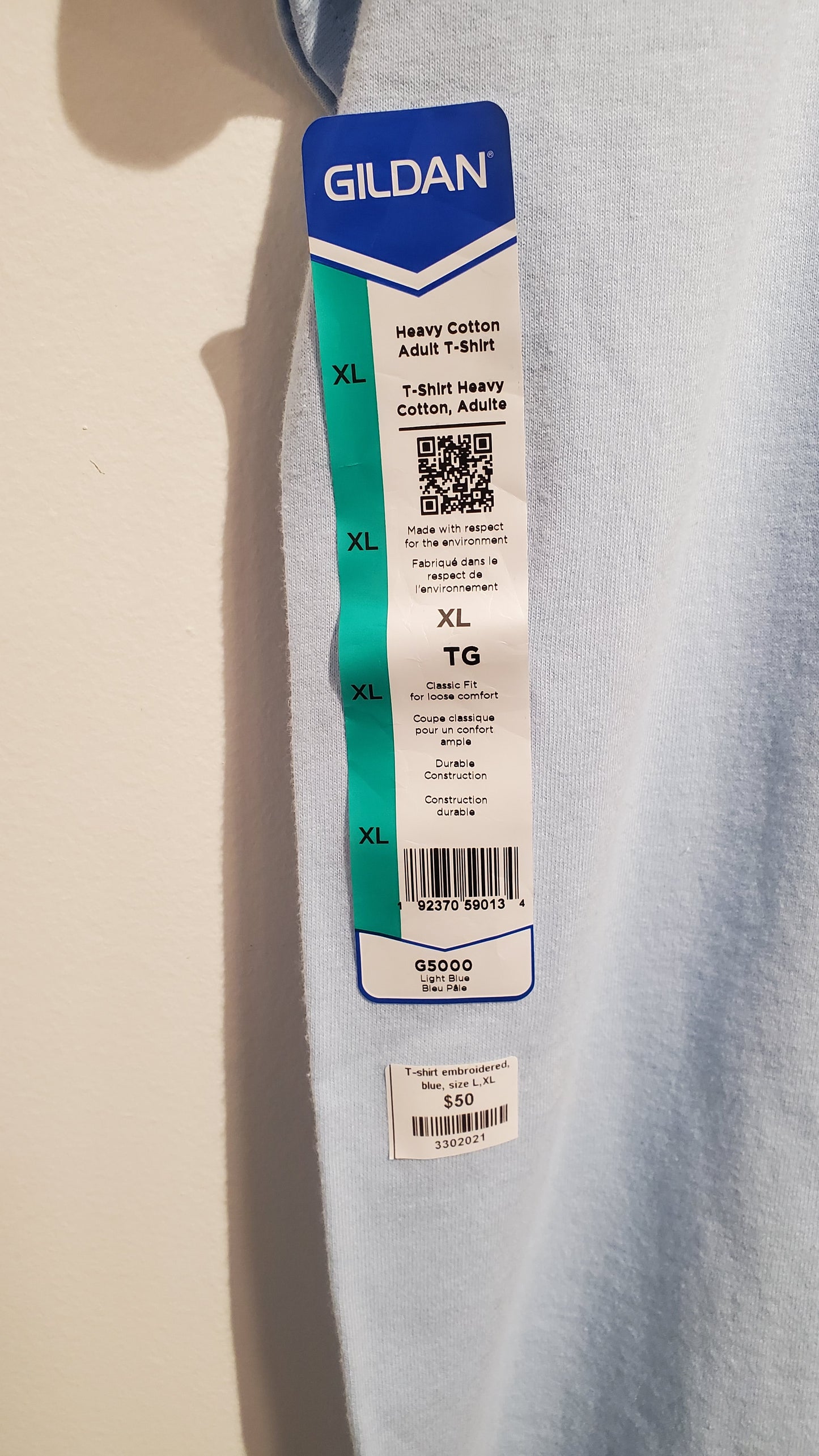 T-shirt embroidered, blue, size L,XL