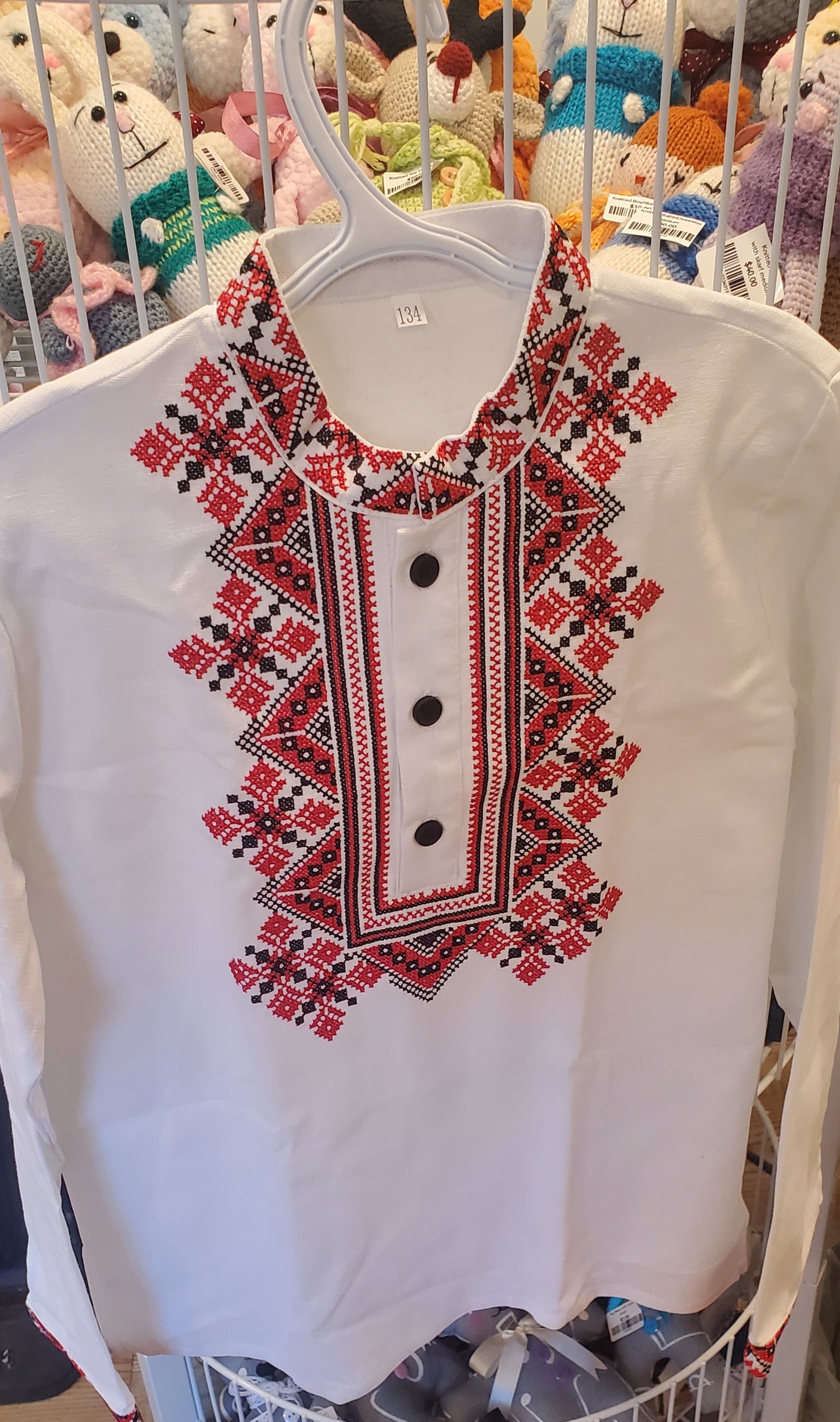 Embroidered children's shirt 134 red/blk