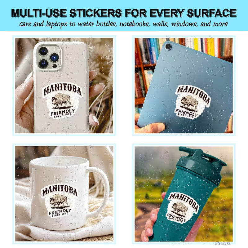 Set 9 pcs Themed Vinyl Stickers  Manitoba for Vehicles, Laptops & more