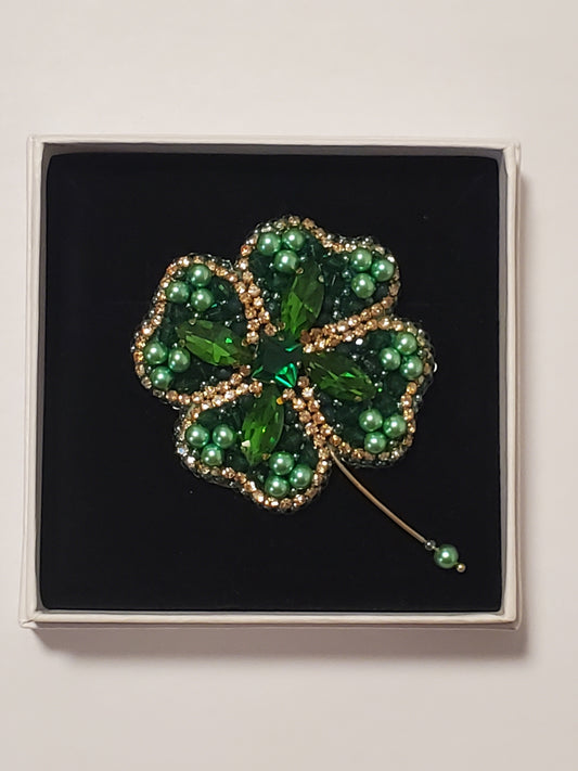 Brooch Clover green