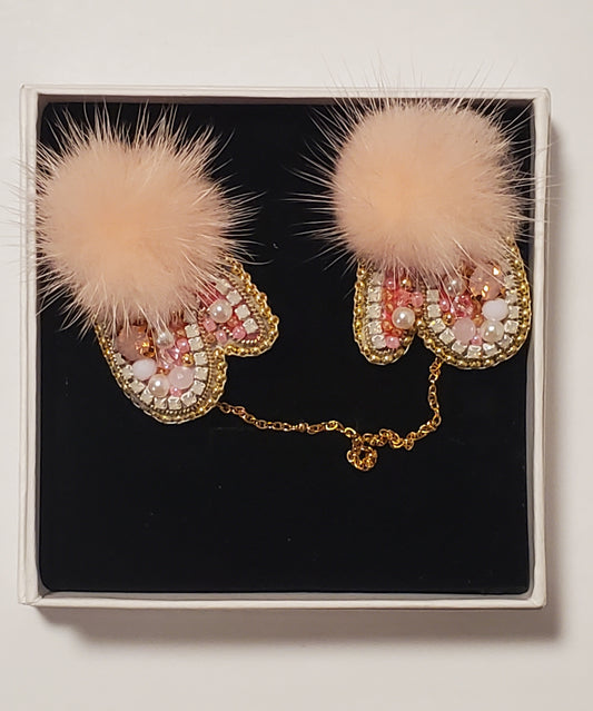 Brooch Mittens pink double