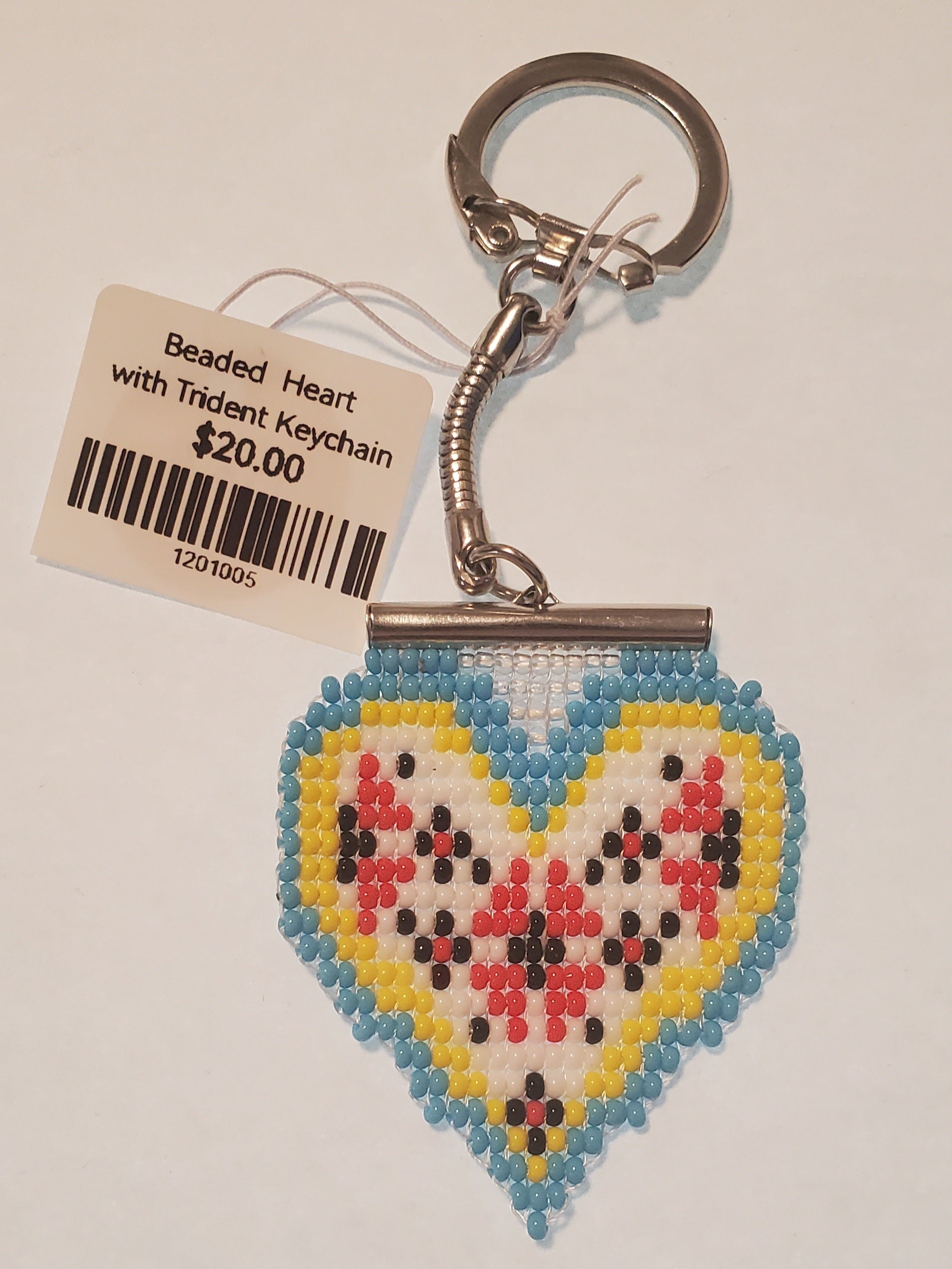Beaded  Heart with Trident Keychain