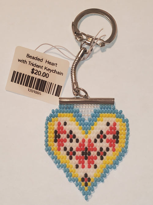 Beaded  Heart with Trident Keychain