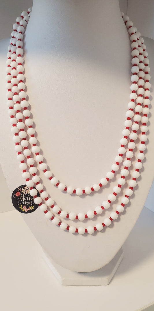 White-red three-strand necklace #12