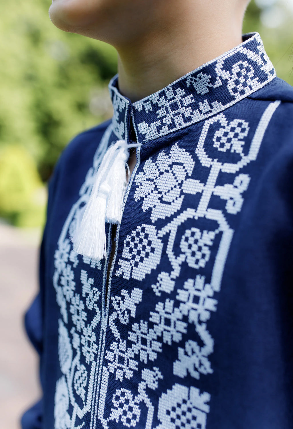 Kid's Embroidered Shirt "Vsevolod" (navy blue with white)