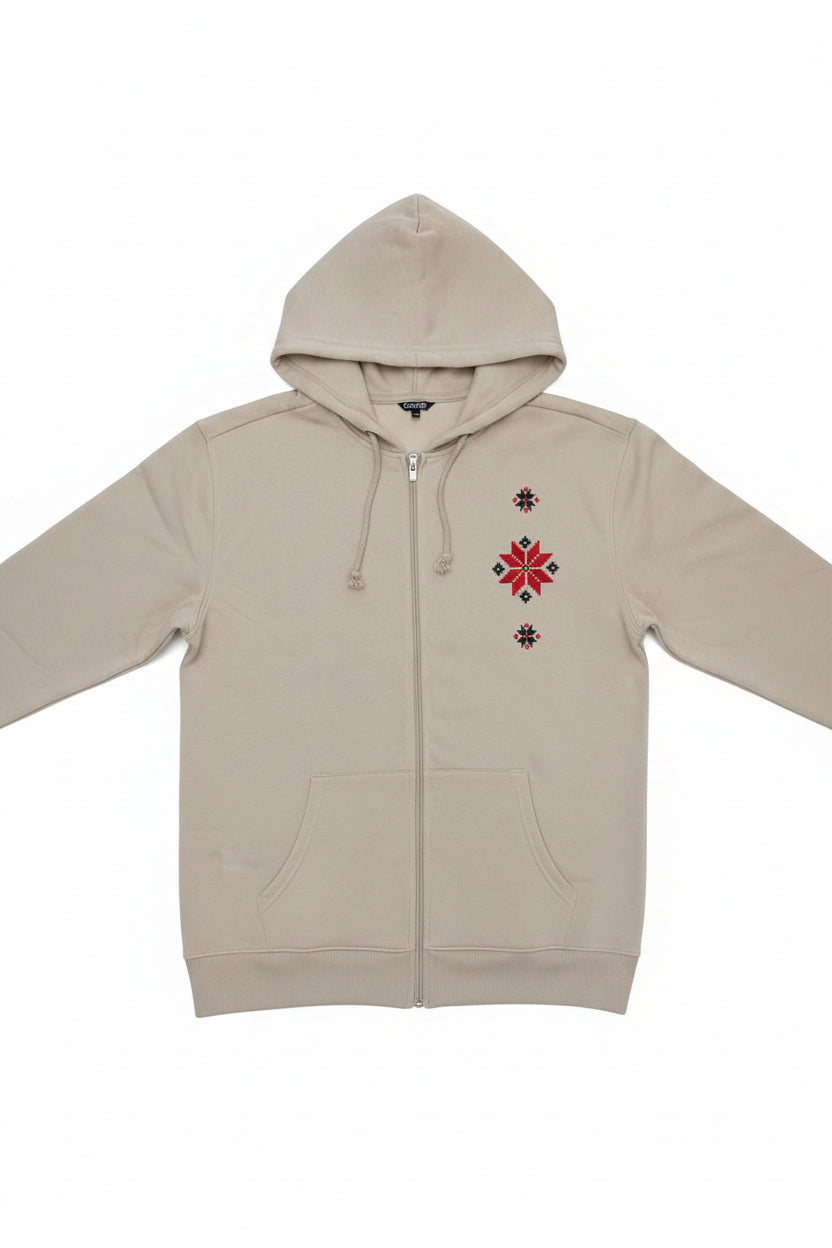 Hoodie with embroidery and zipper, M/L/XL (Grey, Black, Beige)