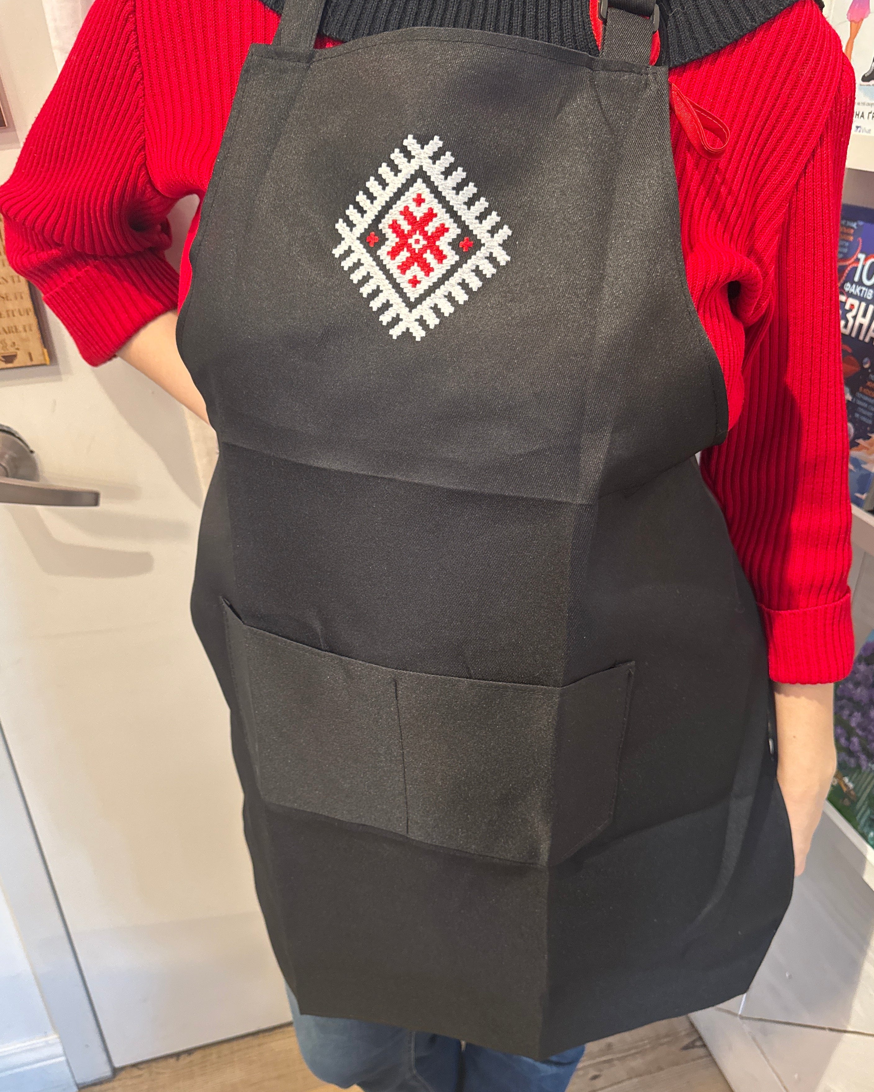 Apron with embroidery Black/Blue Mix