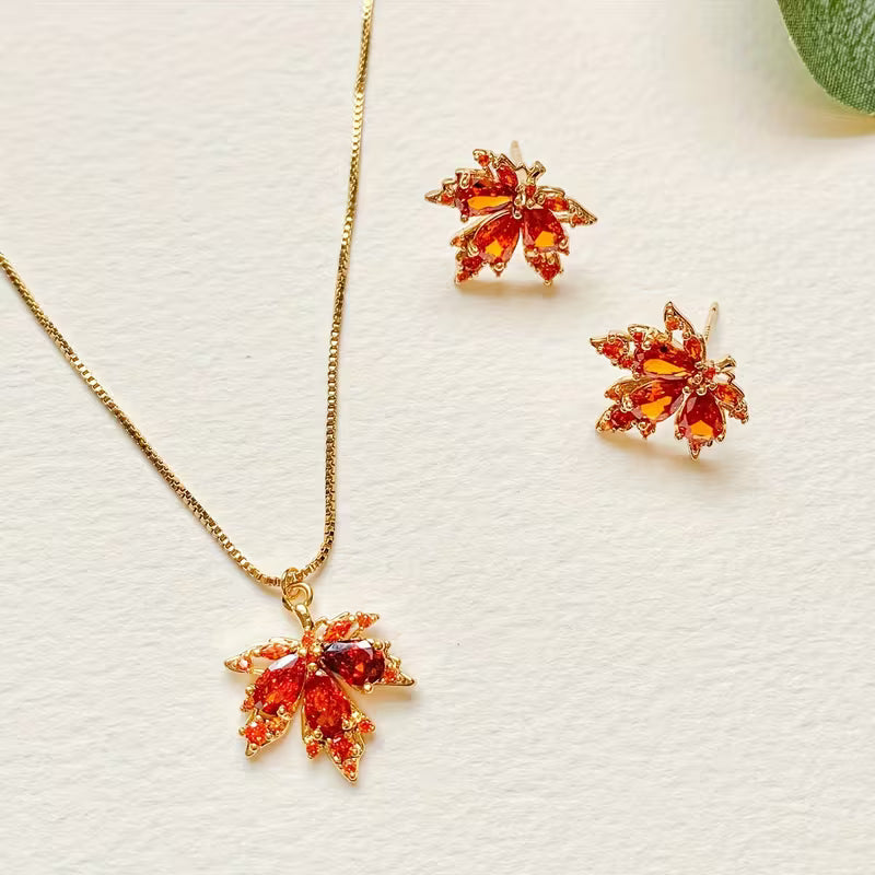 Set Earrings & Pendant on a chain Maple Leaf