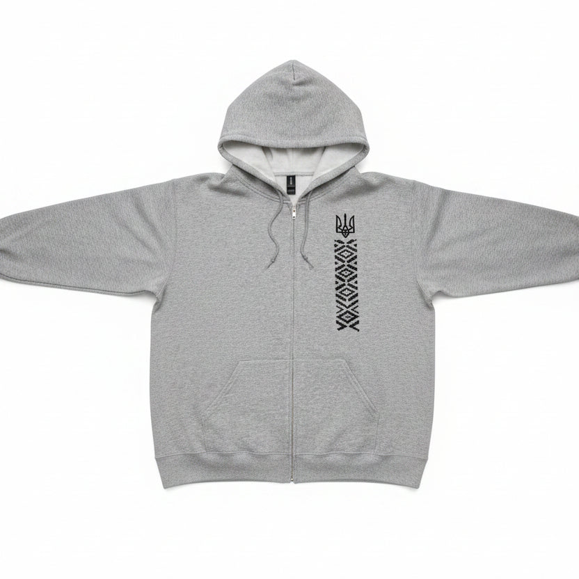 Hoodie with embroidery and zipper, M/L/XL (Grey, Black, Beige)