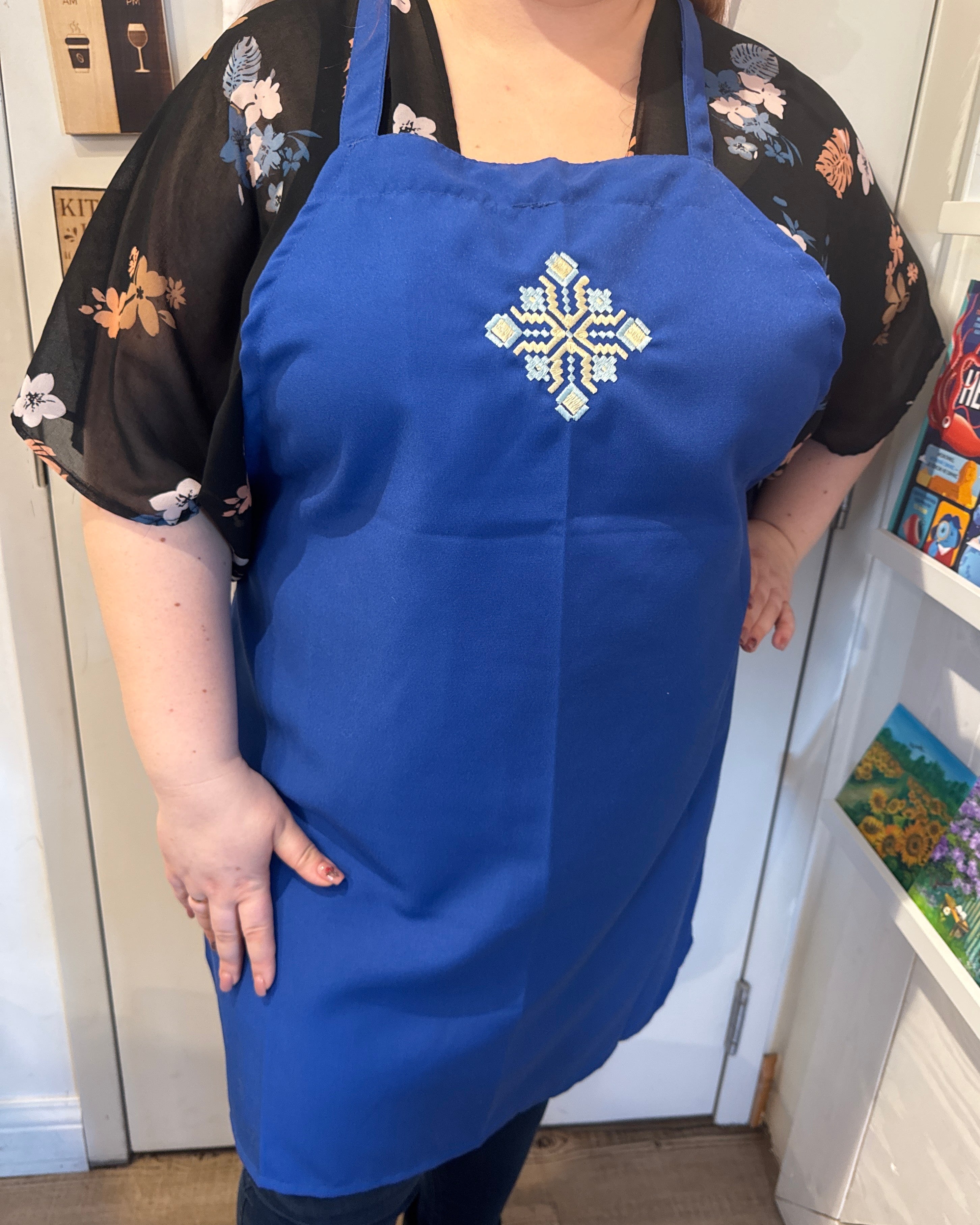 Apron with embroidery Black/Blue Mix