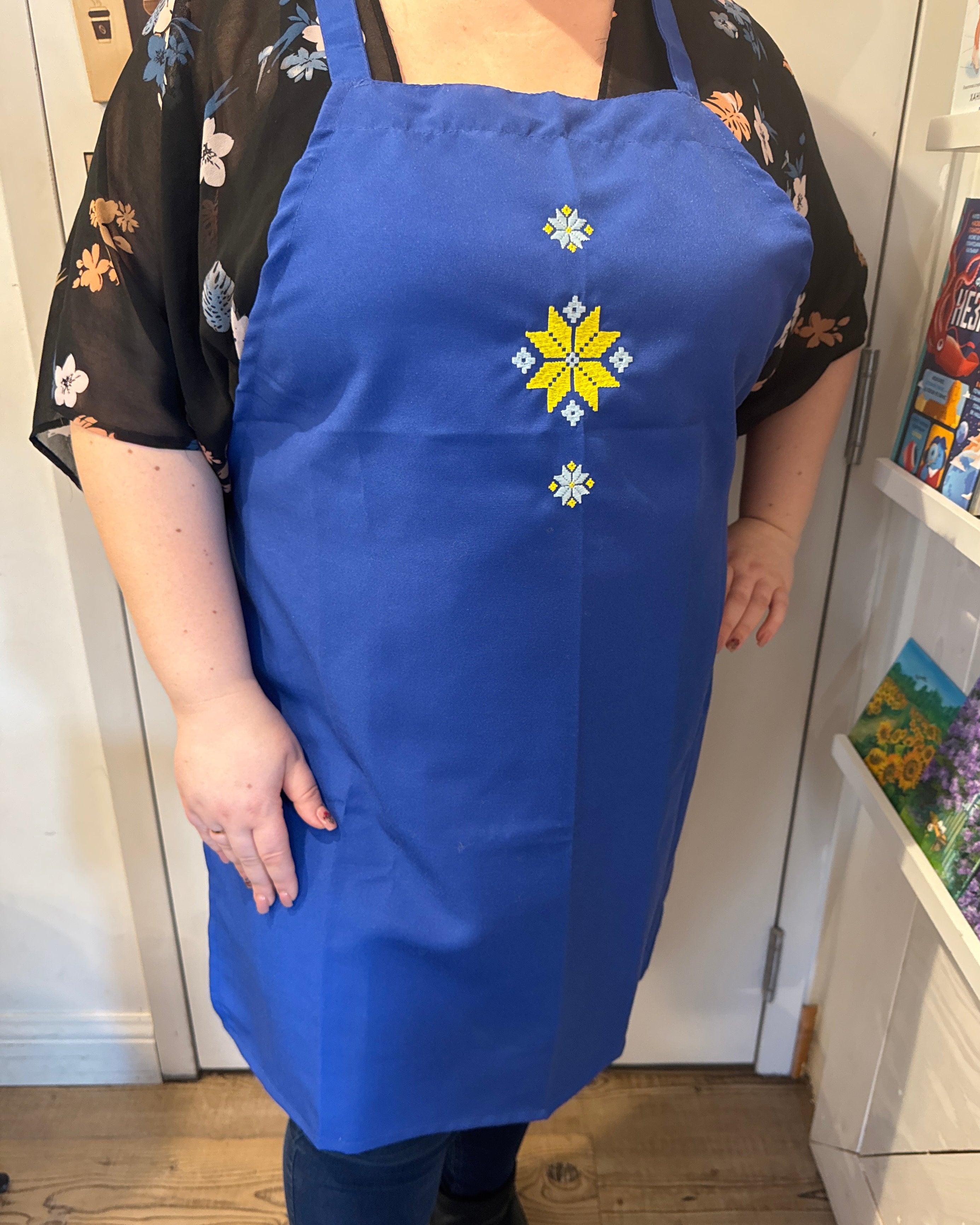Apron with embroidery Black/Blue Mix