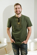 T-shirt Green Galychanka Men's embroidered T-shirt Tradition (khaki with yellow)