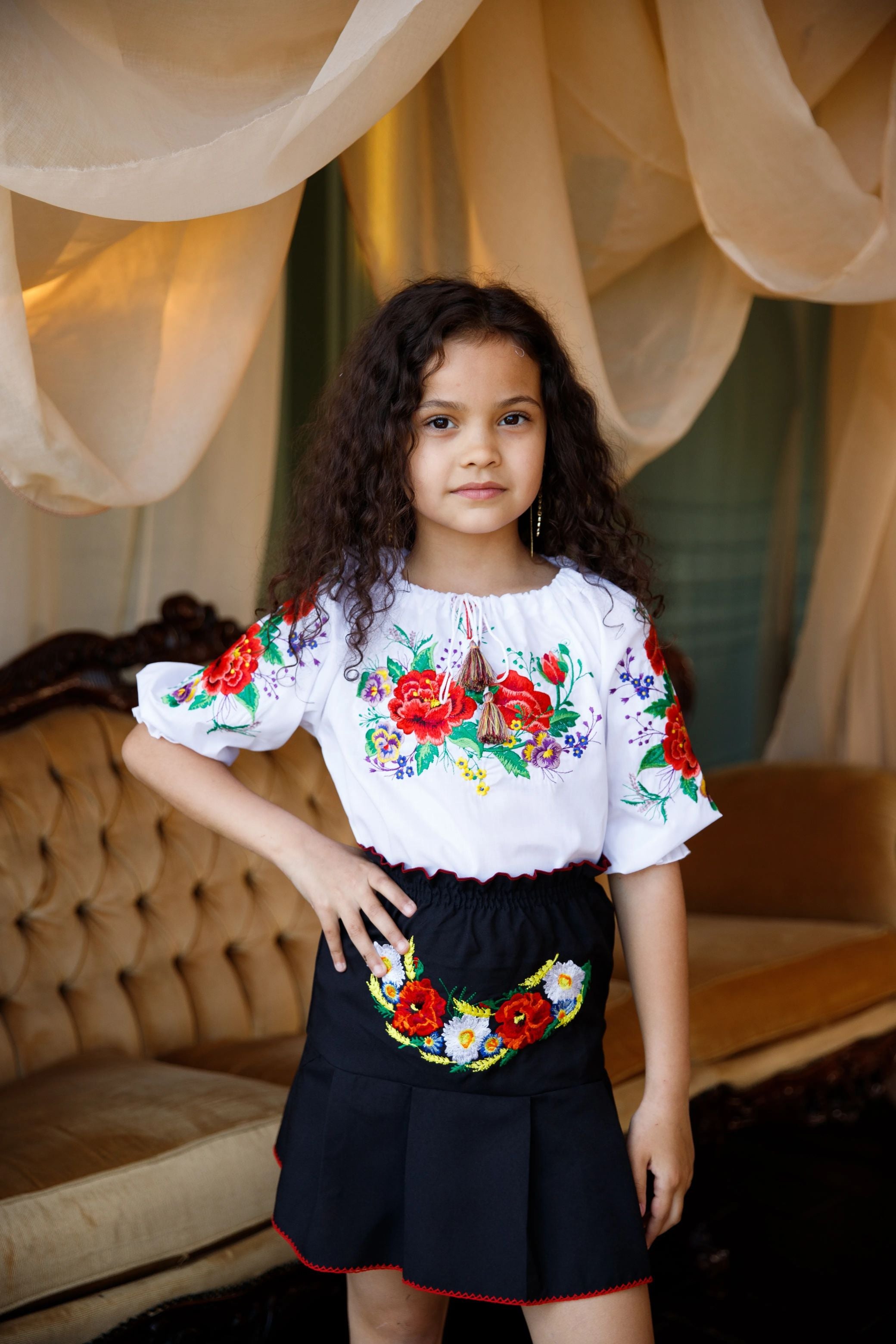 Embroidered girl's white shirt Galychanka "Lada", Size - 110, 116