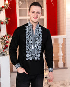 Men's Embroidered Shirt "Vsevolod" (navy blue, black)