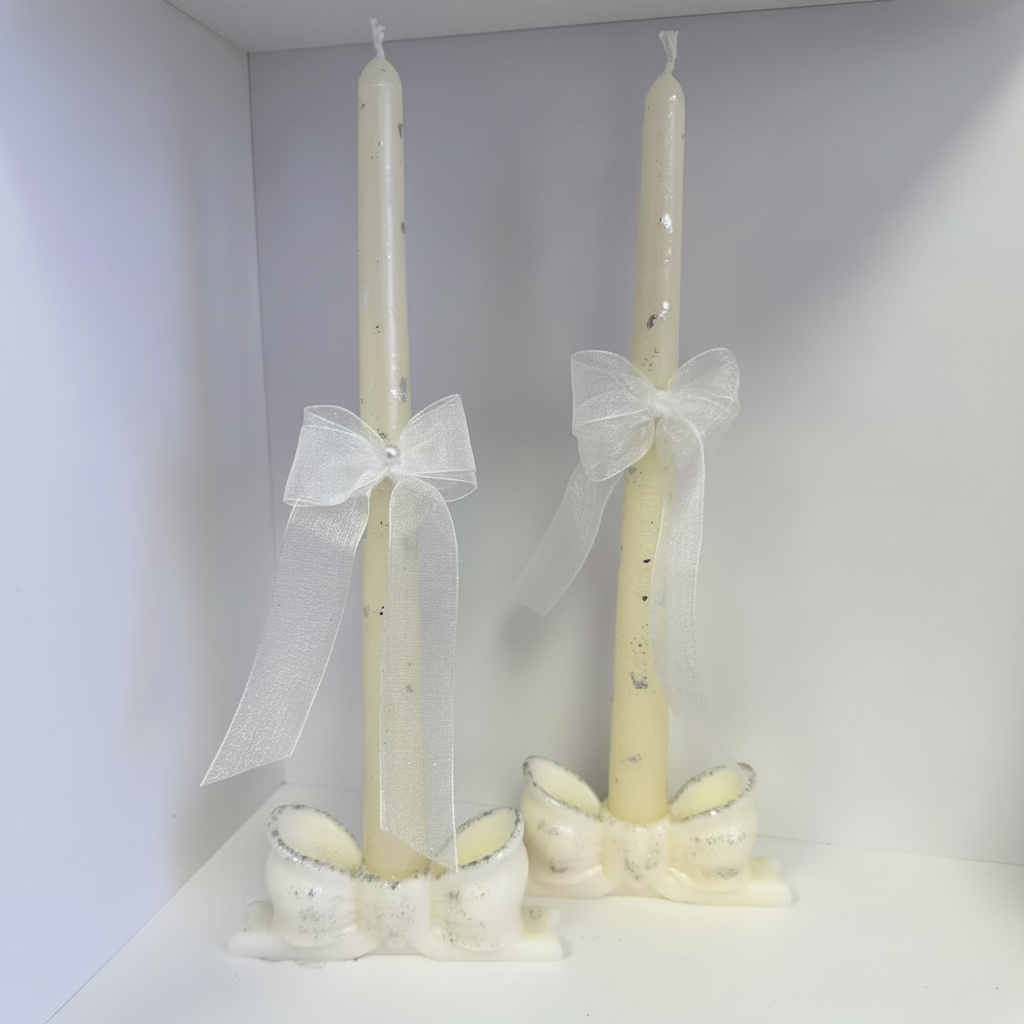 Beeswax wedding candles set (silver)