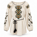 Embroidered women blouse "Tree of life" (white with green/orange), Size XL