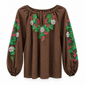 Embroidered women's blouse (brown with red kalyna), Size L