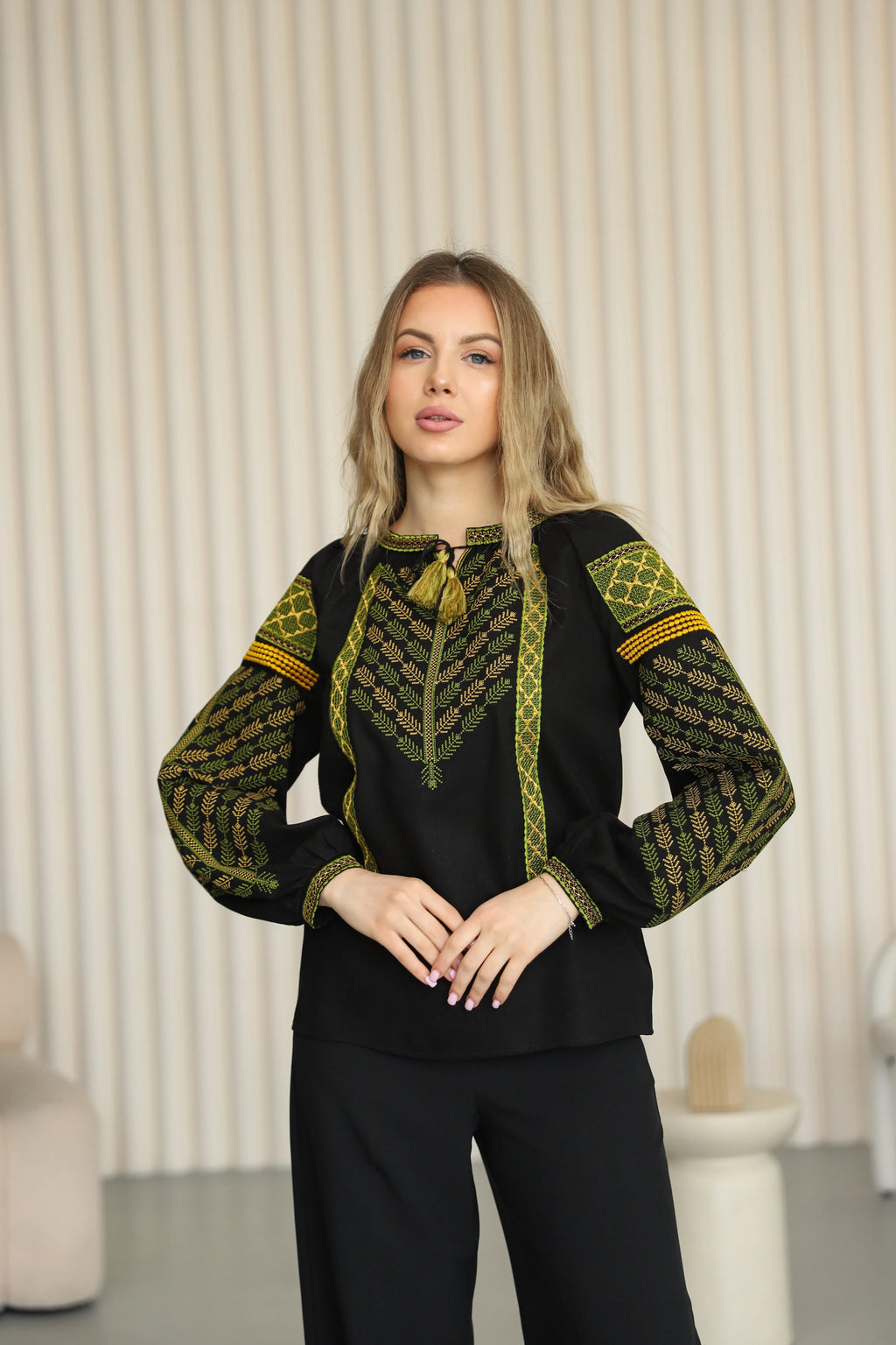 Women's embroidered  blouse Anisiya (black)