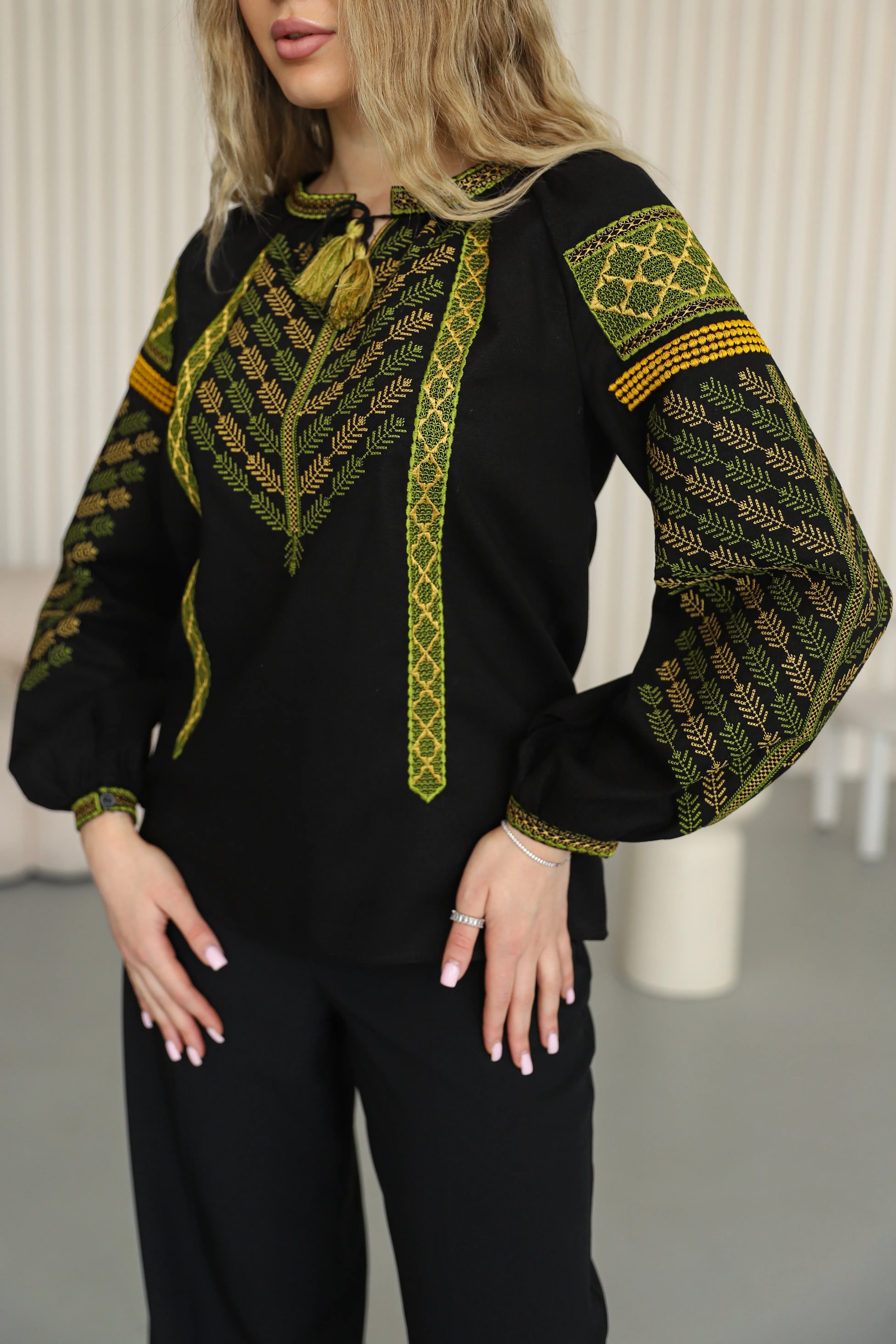 Women's embroidered  blouse Anisiya (black)