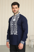 Men's Embroidered Shirt "Vsevolod" (navy blue, black)