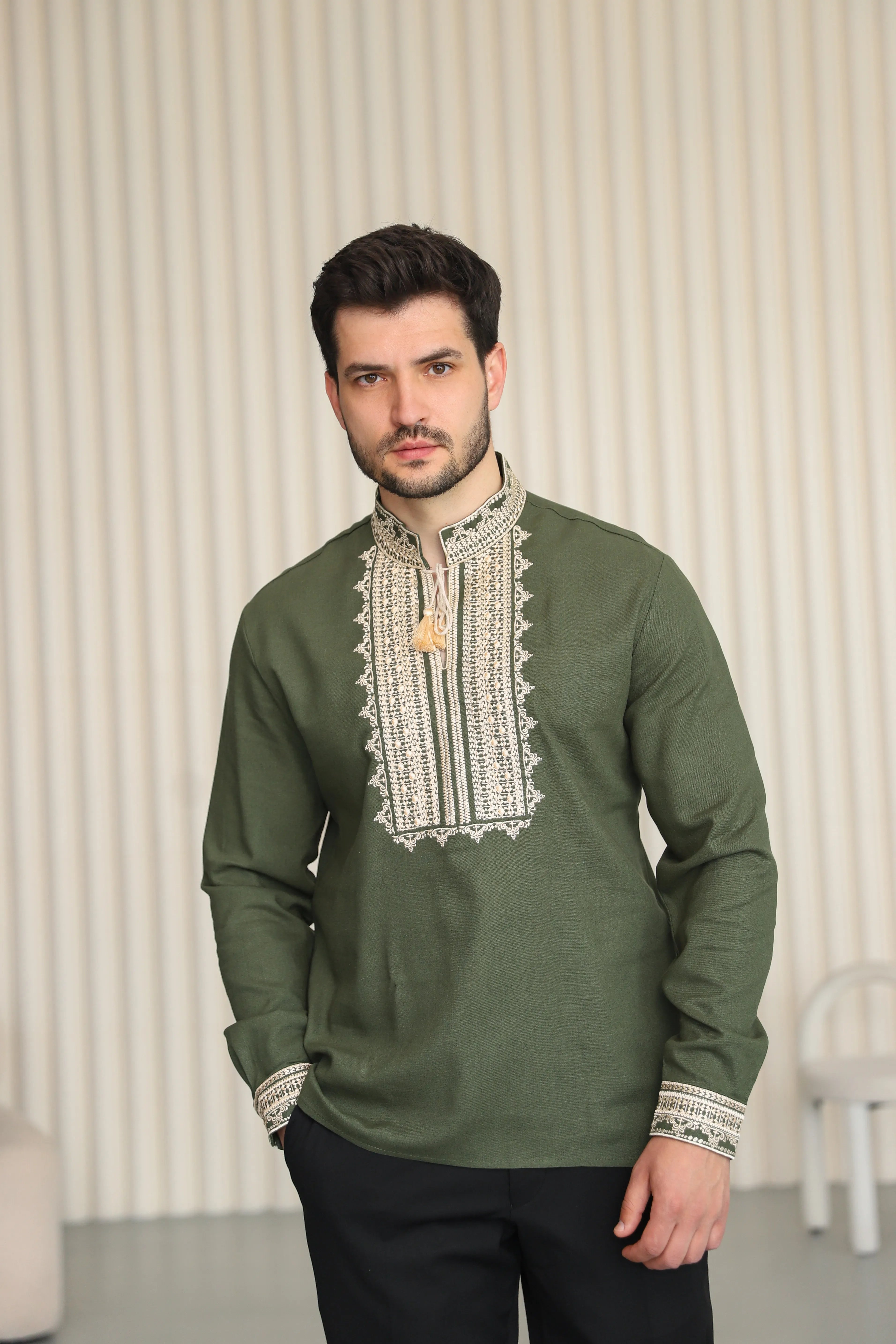 Men's embroidered shirt "Tsvitan" M, XL, XXL, (khaki)