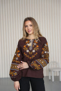 Women's embroidered shirt Morning rustle (chocolate)