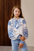 Embroidered blouse for girl Oksanka (milky with blue)
