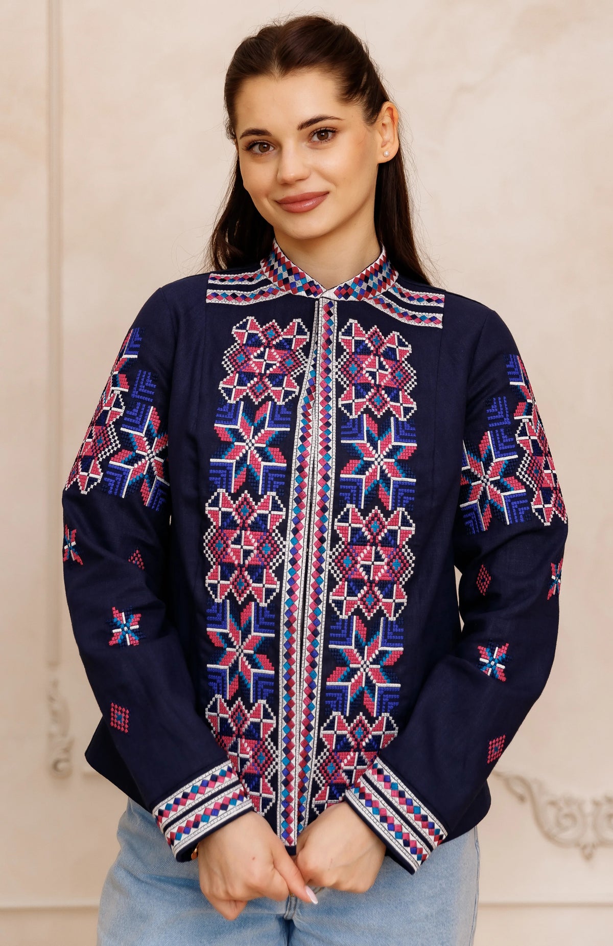 Women's embroidered blouse "Mileniia" (navy blue)