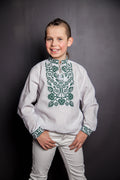 Kid's Embroidered Shirt "Vsevolod" (white with green)