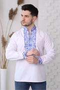 Men's embroidered shirt "Colonel Plus" (white with blue)
