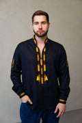 Men's embroidered shirt "Golden fields" (black with gold)