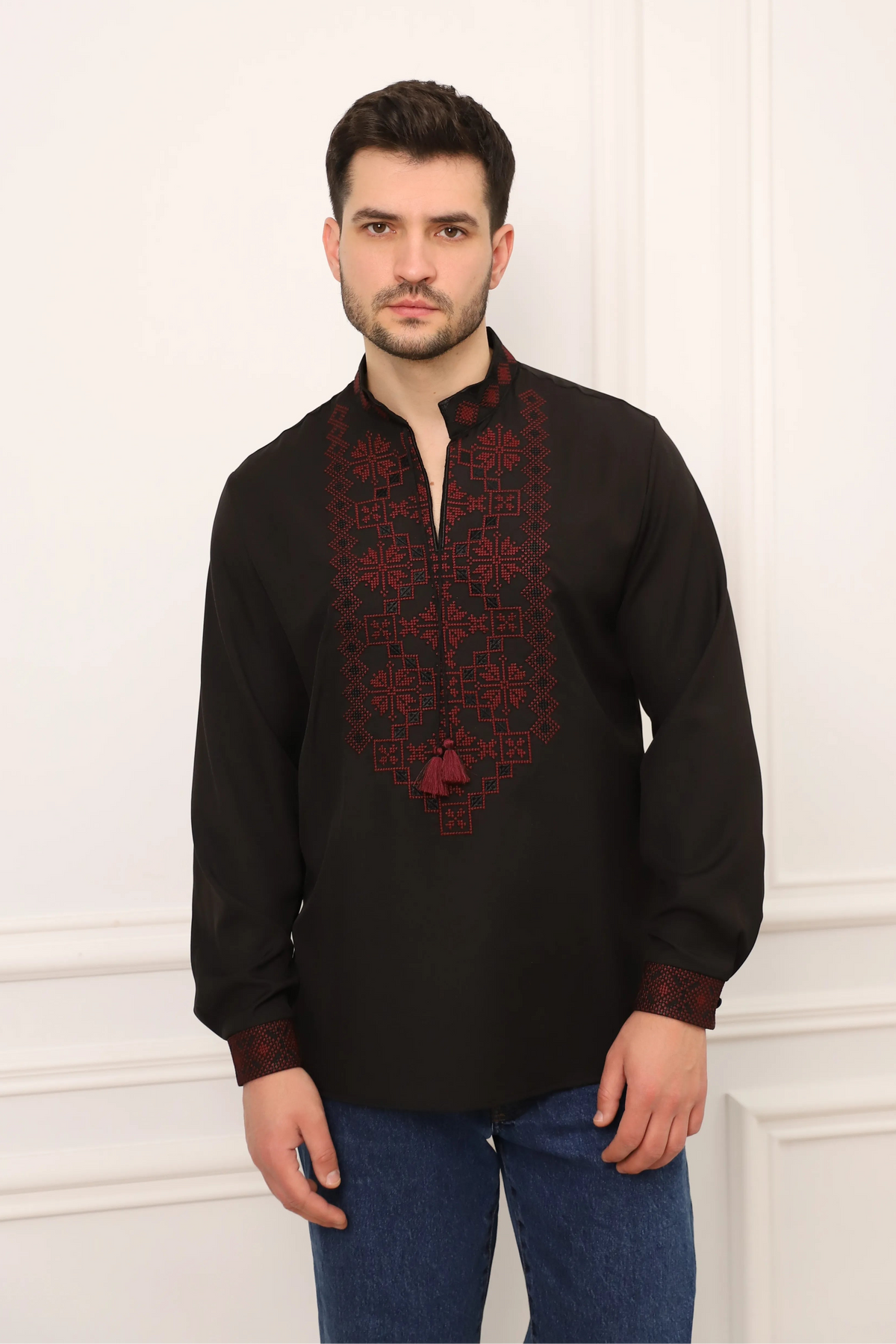 Men's Embroidered Shirt "Yaromyr" (black)
