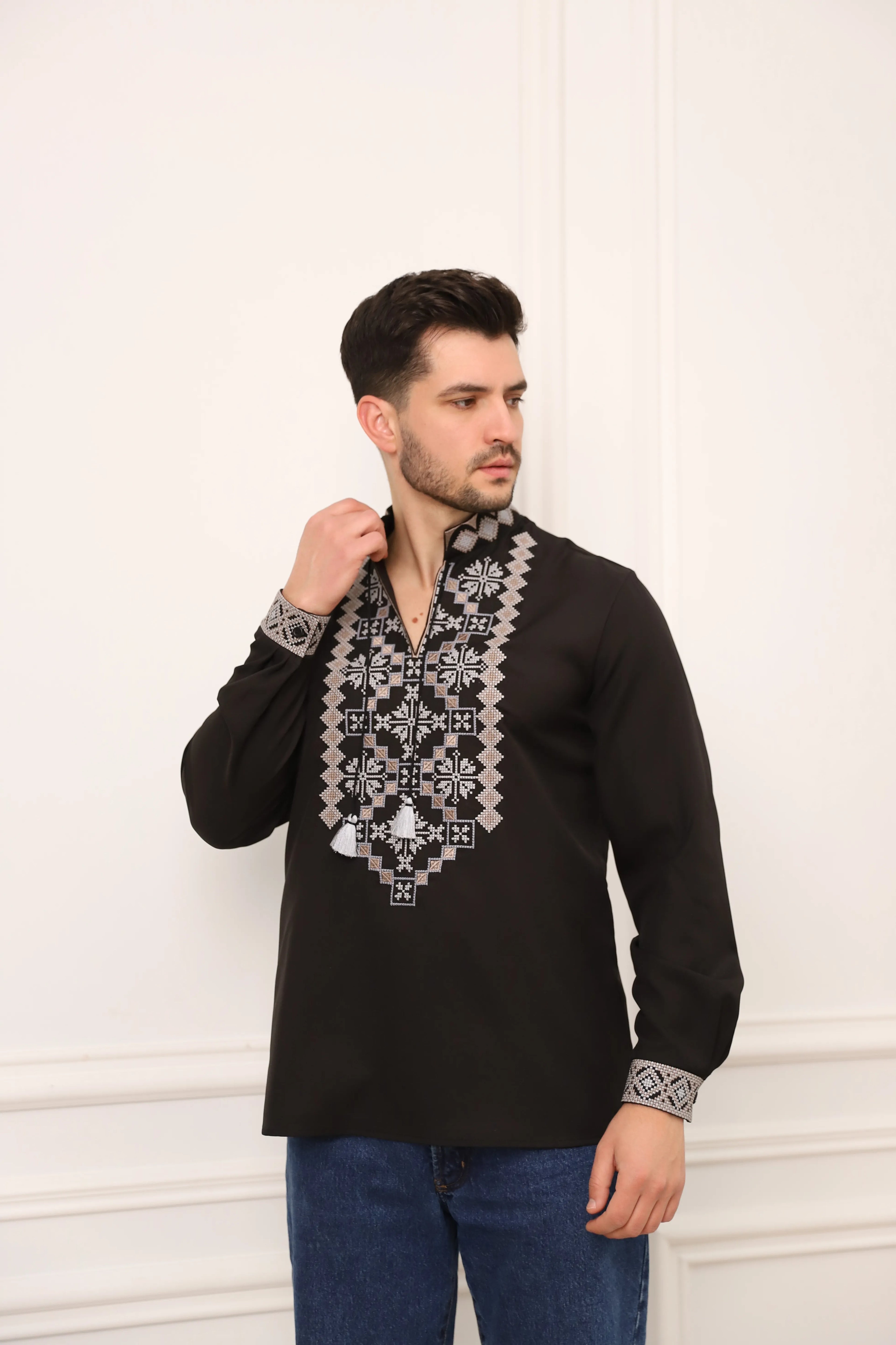 Men's embroidered shirt Yaromyr M, L, XL, XXL (black and grey)