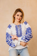 Women's embroidered blouse Tsvita (white with blue)