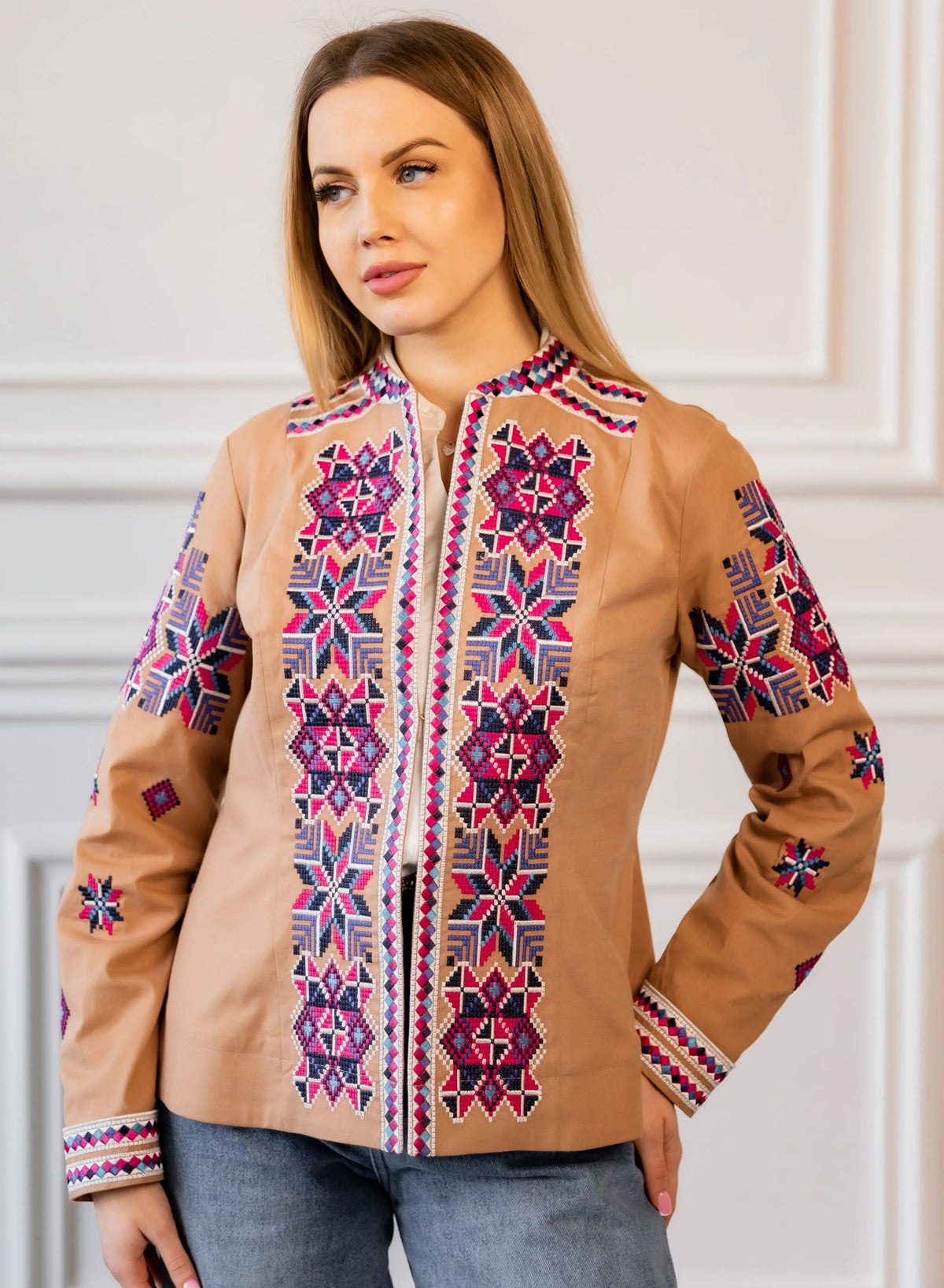 Women's embroidered blouse "Mileniia"(capuchino), Size M