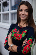 Embroidered women's T-shirt "Makivka plus" (blue t.)
