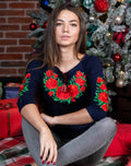 Embroidered women's T-shirt "Gloria Plus" (navy blue)