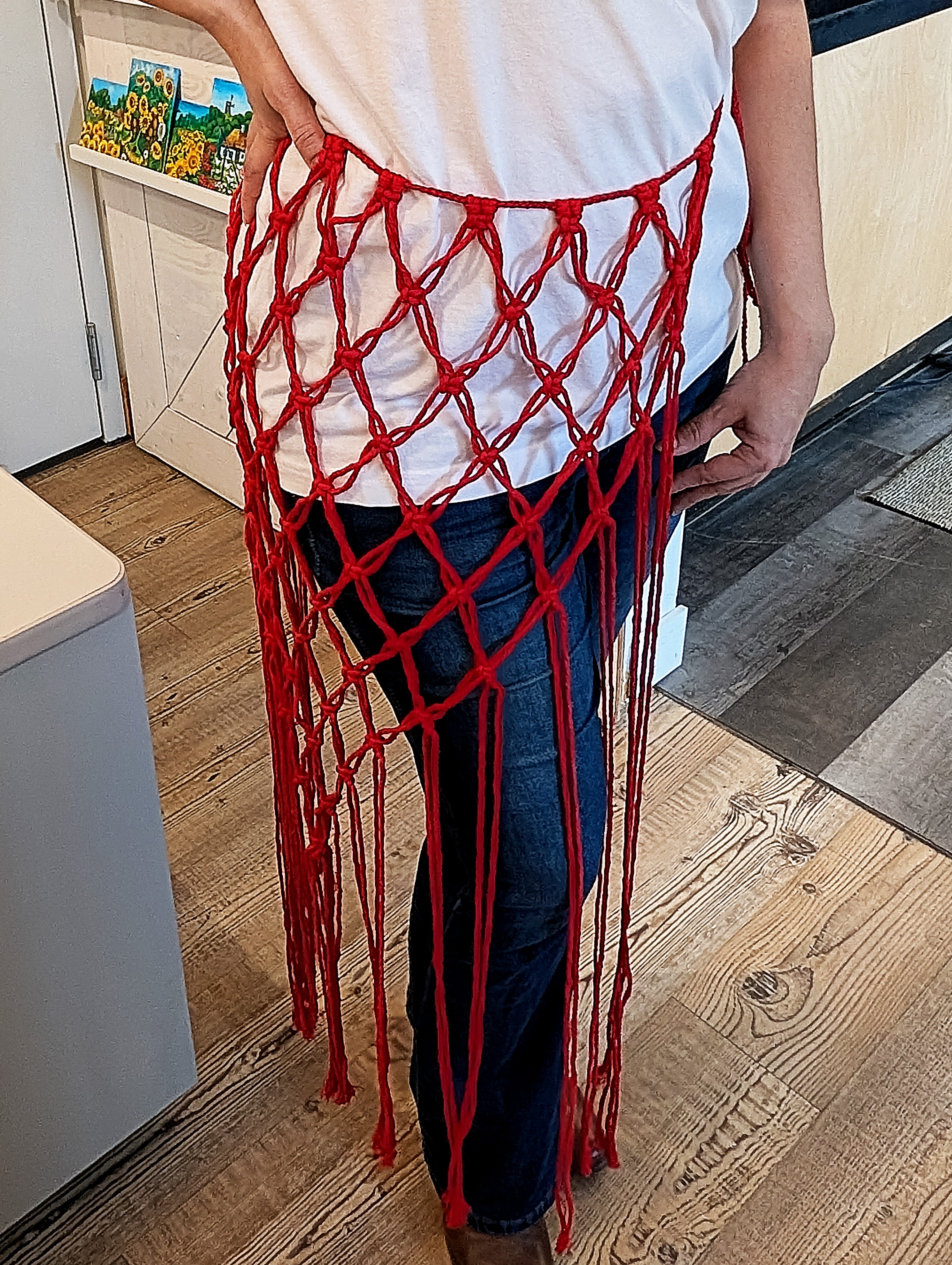 Macrame boho rope skirt red