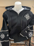 Women's Hoodie with embroidery and zipper, S/M (Grey, Black)