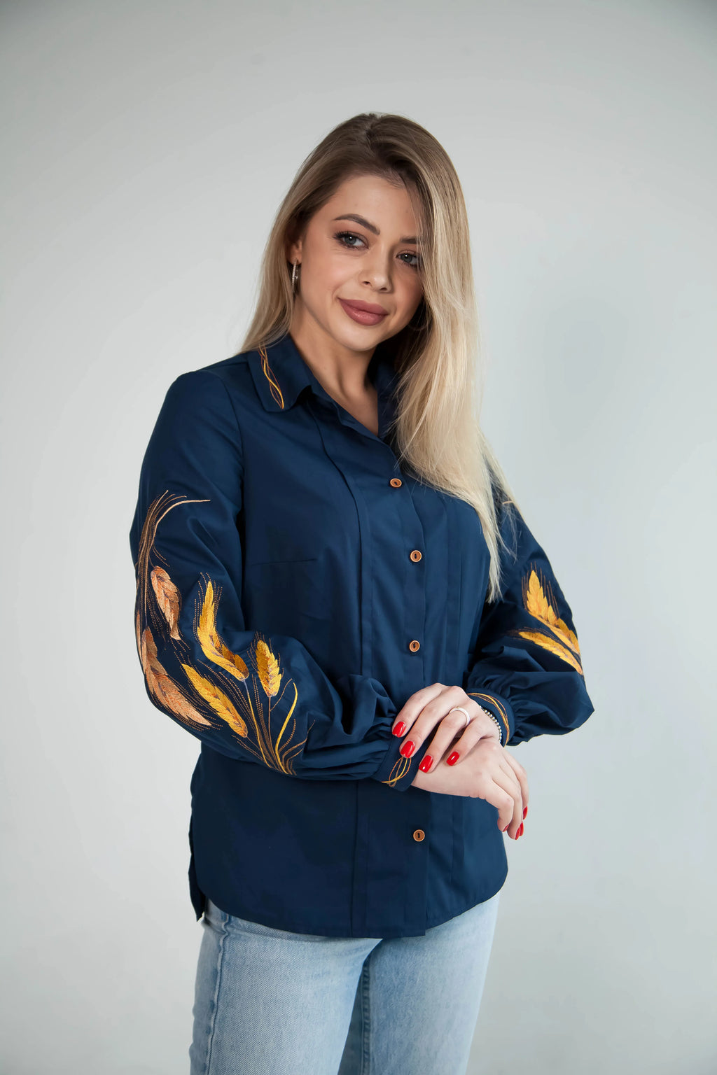Women's embroidered blouse Golden Grace (blue color)