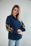 Women's embroidered blouse Golden Grace (blue color)