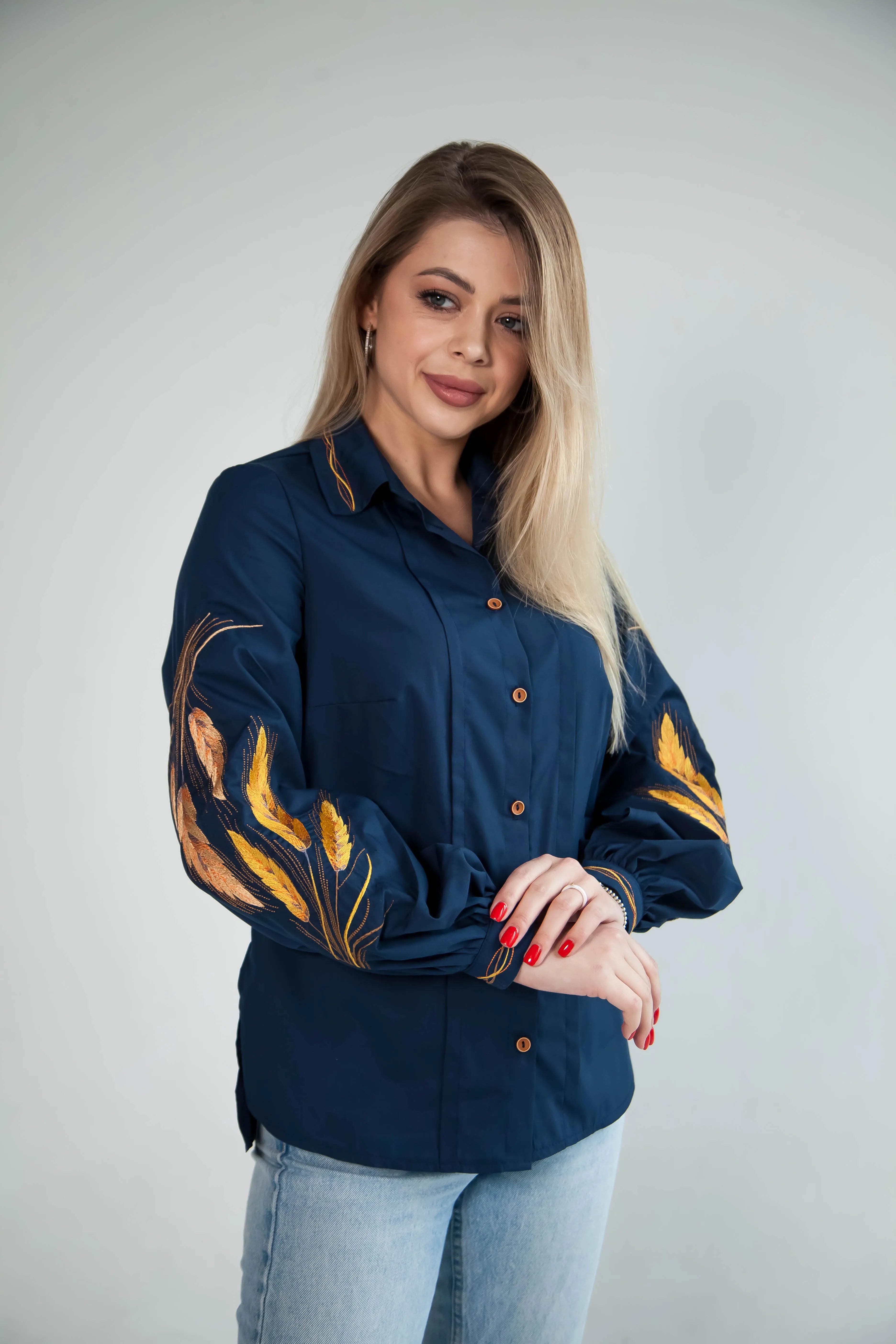 Women's embroidered blouse Golden Grace (blue color)