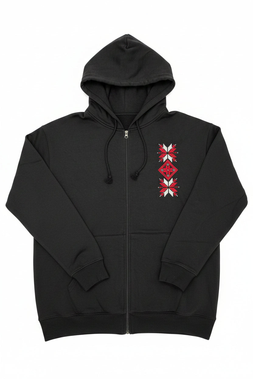 Hoodie with embroidery and zipper, M/L/XL (Grey, Black, Beige)