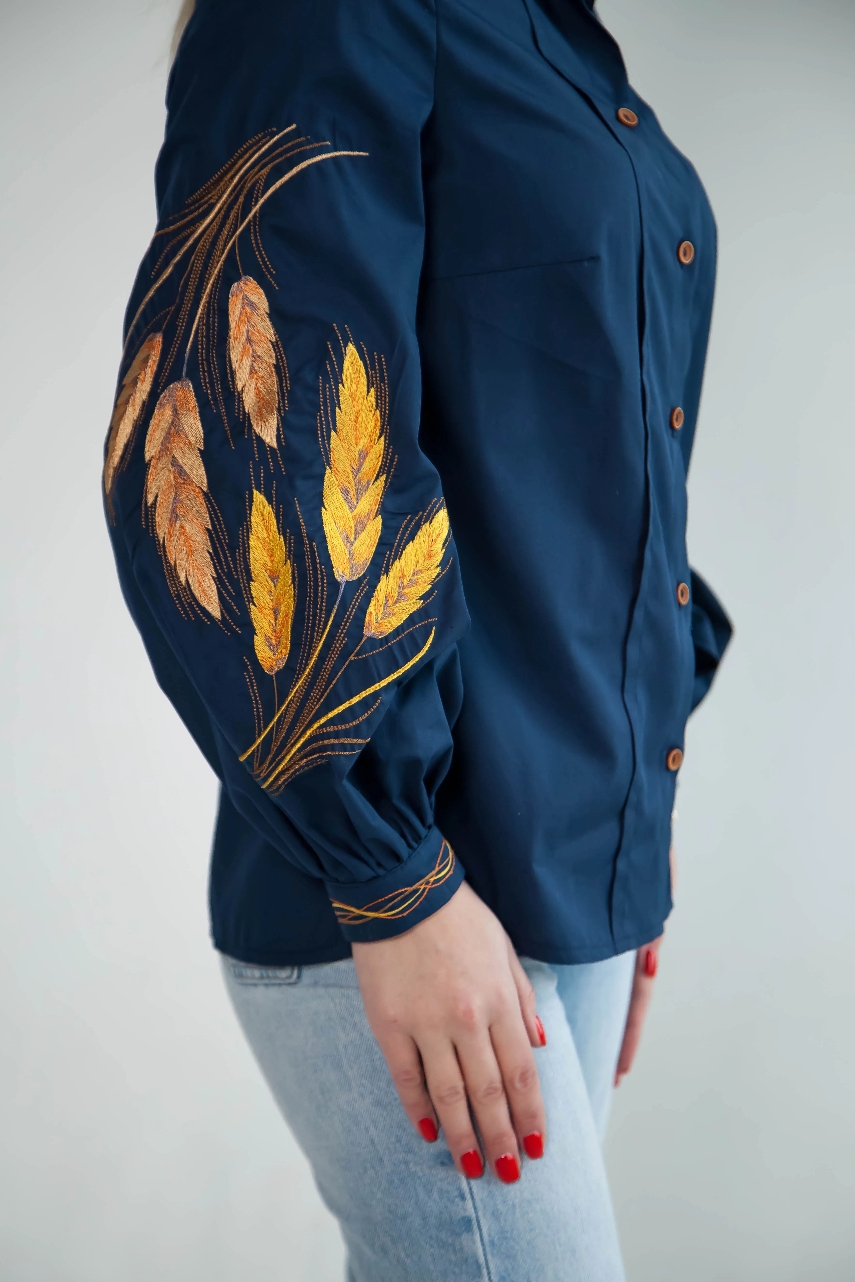 Women's embroidered blouse Golden Grace (blue color)