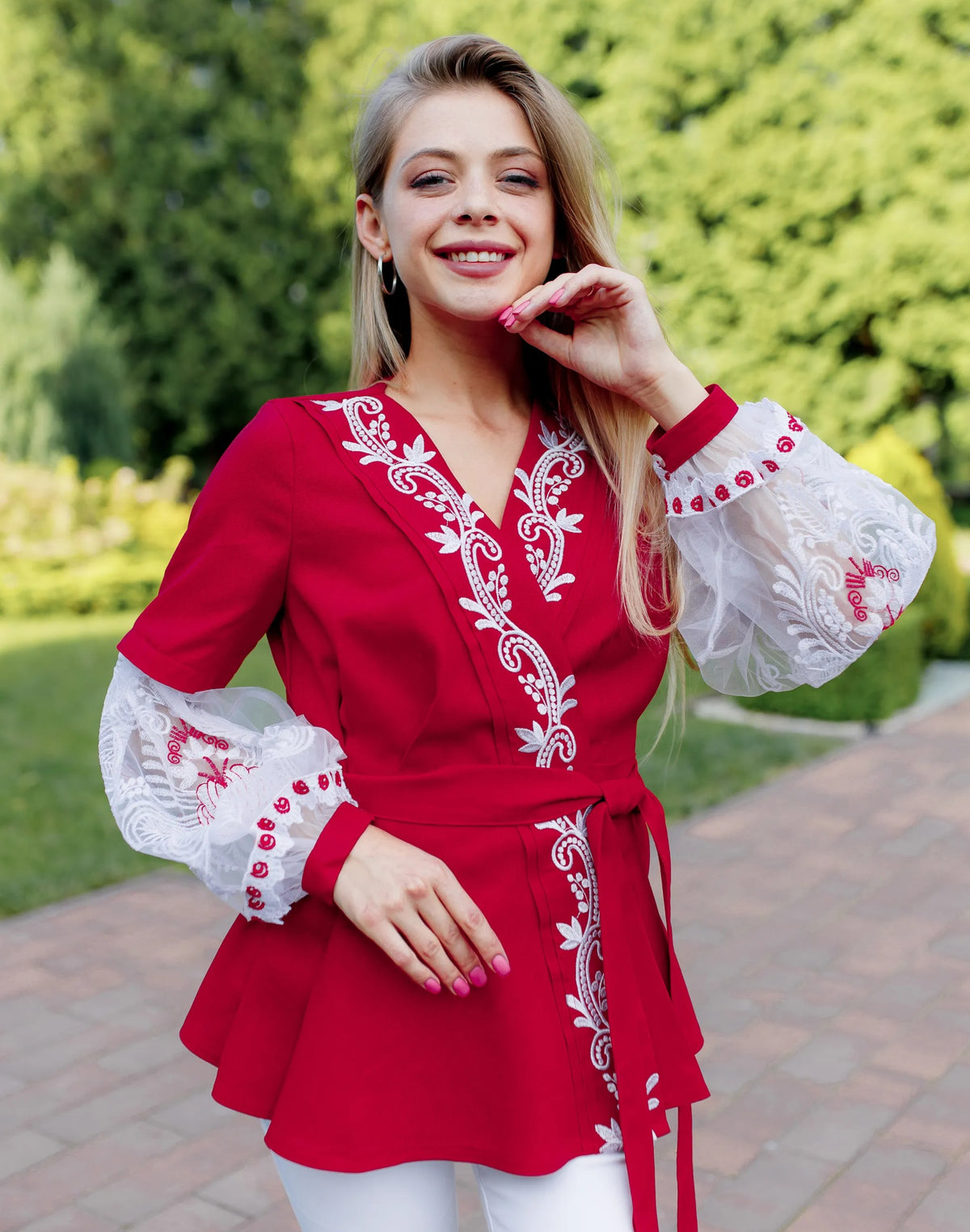Women's embroidered blouse (red with white)